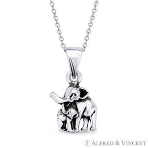 Mother & Baby Elephant Motherhood Charm in Oxidized .925 Sterling Silver